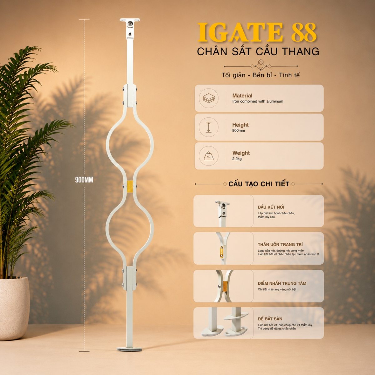 Mẫu chân cầu thang nghệ thuật IGATE 88